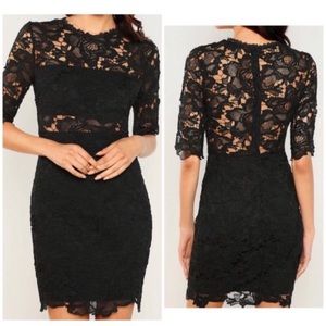 Black Lace Bodycon Dress Crochet Cocktail M NEW
